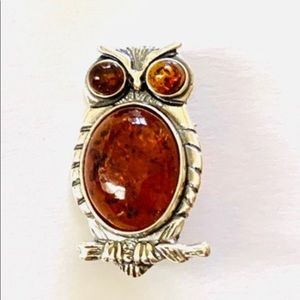 Baltic Amber owl pendant and pin sterling silver